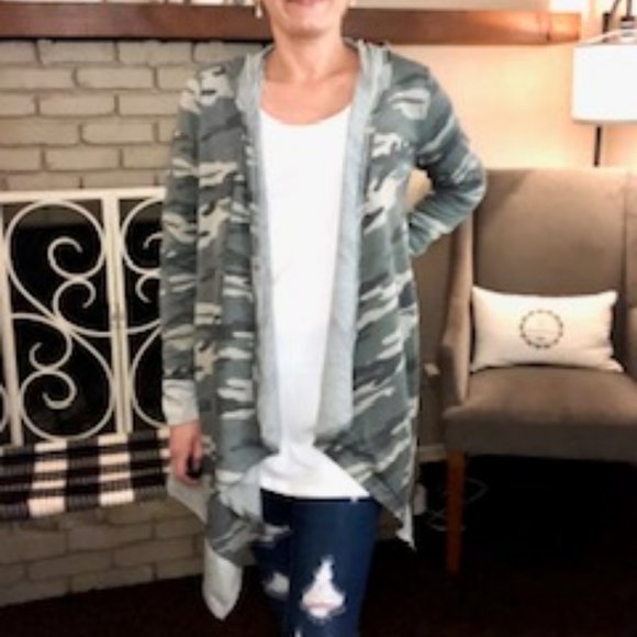 Tops - French Terry Camo Cardigan Hoodie